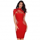 Red Hollow-out Tassels Bandage Mini Dress
