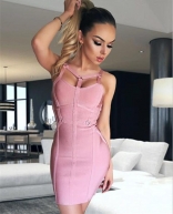 Pink Halter Stretch Bandage Mini Dress