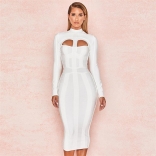 White Long Sleeve Cultivate Body Midi Dress