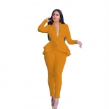 Yellow Long Sleeve V-Neck 2PCS Women Fashion Business Suits