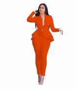 Orange Long Sleeve V-Neck 2PCS Women Fashion Business Suits