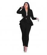 Black Long Sleeve V-Neck 2PCS Women Fashion Business Suits