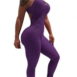 Purple Sleeveless Honeycomb Bodycons YOGA Jumpsuit