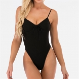 Black  Halter Lace One-Pieces Swimsuit