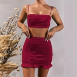 Red Halter Low-Cut 2PCS Women Bodycon Mini Dress