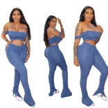 Blue Halter Low-Cut 2PCS Women Bodycons Sexy Dress