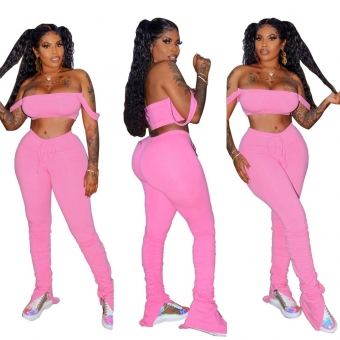 Pink Halter Low-Cut 2PCS Women Bodycons Sexy Dress