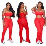 Red Halter Low-Cut 2PCS Women Bodycons Sexy Dress