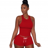 Red Sleeveless Halter Women 2PCS Sexy Short Sets