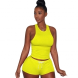 Yellow Sleeveless Halter Women 2PCS Sexy Short Sets