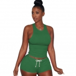 Green Sleeveless Halter Women 2PCS Sexy Short Sets
