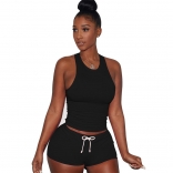 Black Sleeveless Halter Women 2PCS Sexy Short Sets
