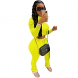 Yellow Long Sleeve Cotton 2PCS Bodycons Women Jumpsuit