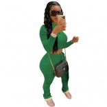 Green Long Sleeve Cotton 2PCS Bodycons Women Jumpsuit
