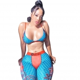 Blue Halter Sexy Printed Women Pant Sets