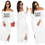 White Long Sleeve Printed Fashion Women Long Dress