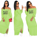 Green Long Sleeve Printed Fashion Women Long Dress