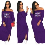 Purple Long Sleeve Printed Fashion Women Long Dress