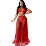 Red Sleeveless Swimwear Beach Dress Sets