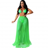 Green Sleeveless Swimwear Beach Dress Sets