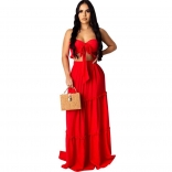 Red Sleeveless V-Neck Women Fashion Jersey Dress