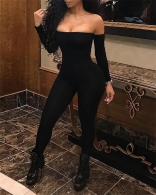 Black Long Sleeve Off-Shoulder Bodycons Sexy Jumpsuit
