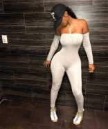White Long Sleeve Off-Shoulder Bodycons Sexy Jumpsuit