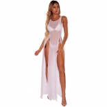 White Sleeveless Mesh Women Beach Dress