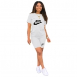 White Short Sleeve Printed Women Fashion 2PCS Sports Dress