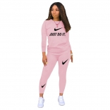 Pink LonG Sleeve O-Neck Printed Women Sexy Jumpsuit