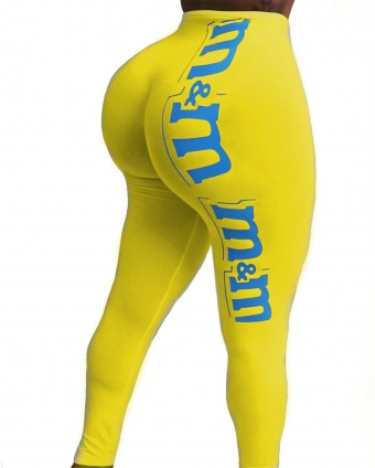 Yellow Printed Bodycons Sports Leggings