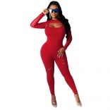 Long Sleeve Mesh Sexy Hollow-out Bodycon Jumpsuit