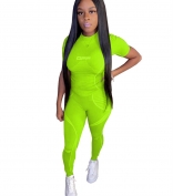 Green Short Sleeve Bodycons Printed Women Sports Dress