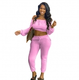 Pink Long Sleeve Off-Shoulder 2PCS Women Fashion Jumpsuit
