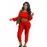 Red Long Sleeve Off-Shoulder 2PCS Women Fashion Jumpsuit