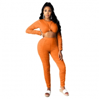 Orange Long Sleeve O-Neck Bodycons Sexy 2PCS Jumpsuit