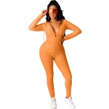 Orange Long Sleeve Deep V-Neck Zipper 2PCS Sports Dress