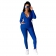 Blue Long Sleeve Deep V-Neck Zipper 2PCS Sports Dress