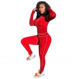 Red Long Sleeve Bodycons Women Sexy 2PCS Sports Dress