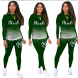 Green Long Sleeve Printed 2PCS Women Fashion Jumpsuit