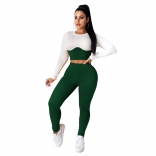Green Long Sleeve O-Neck Cottons Bodycons Sexy Jumpsuit
