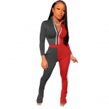 Black Long Sleeve Zipper Deep V-Neck 2PCS Women Sports Dress