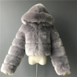 Grey Long Sleeve Fashion Women Short Fur Coat
