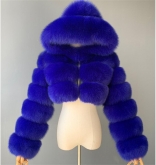 Blue Long Sleeve Fashion Women Short Fur Coat