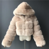 Beige Long Sleeve Fashion Women Short Fur Coat