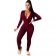 Red Long Sleeve Deep V-Neck Bodycons Sexy Jumpsuit