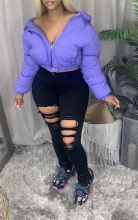 Purple Long Sleeve Zipper Women Fashion Jacket
