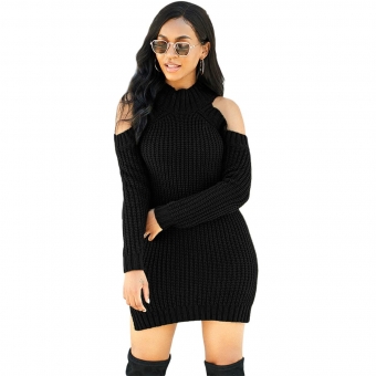 Black Long Sleeve Cut-off Shoulder Women Fashion Sweaters
