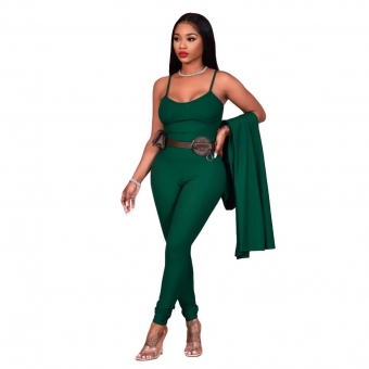 Green Sleeveless Halter V-Neck Bodycons Jumpsuit With Outfit