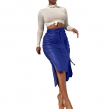 Blue Women Fashion Sexy Midi Skirt